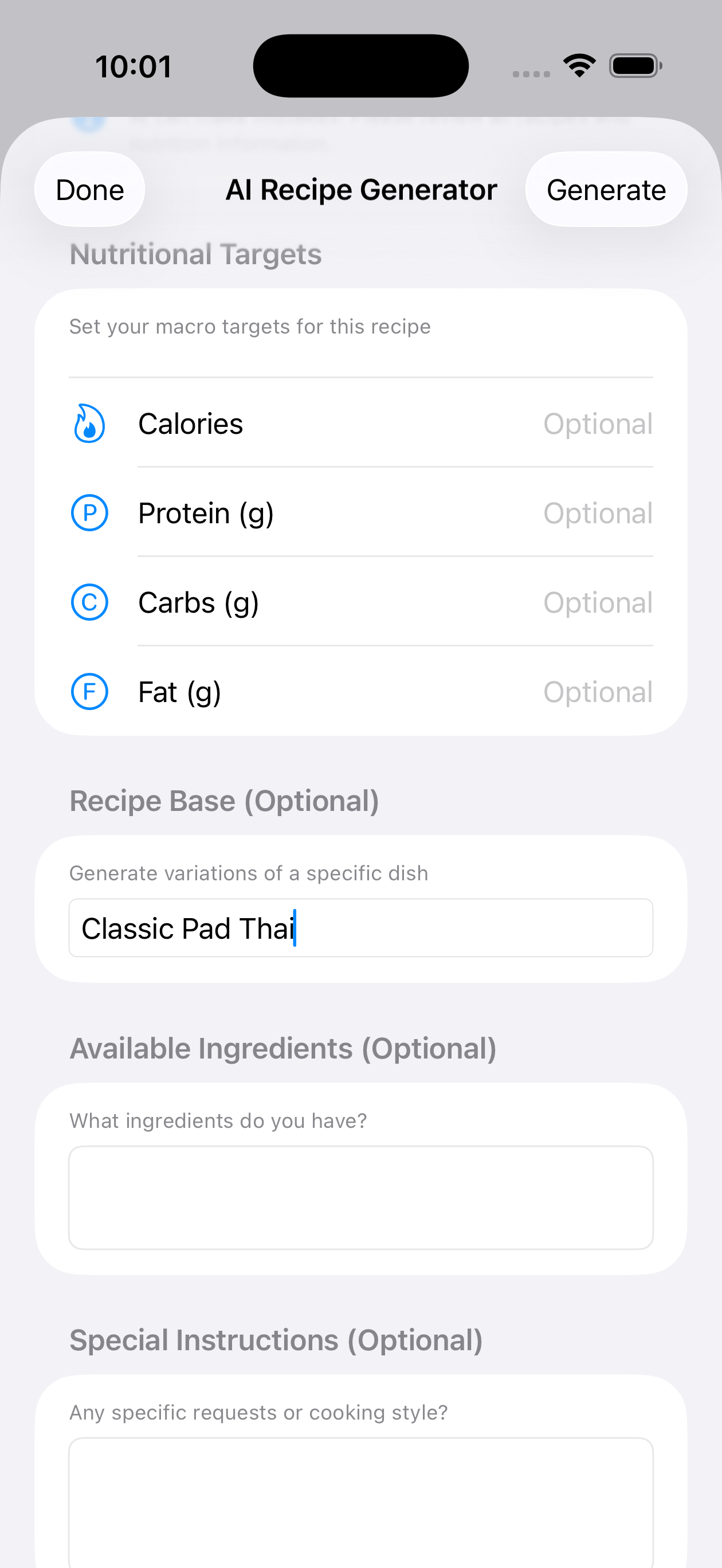 AI Recipe Input